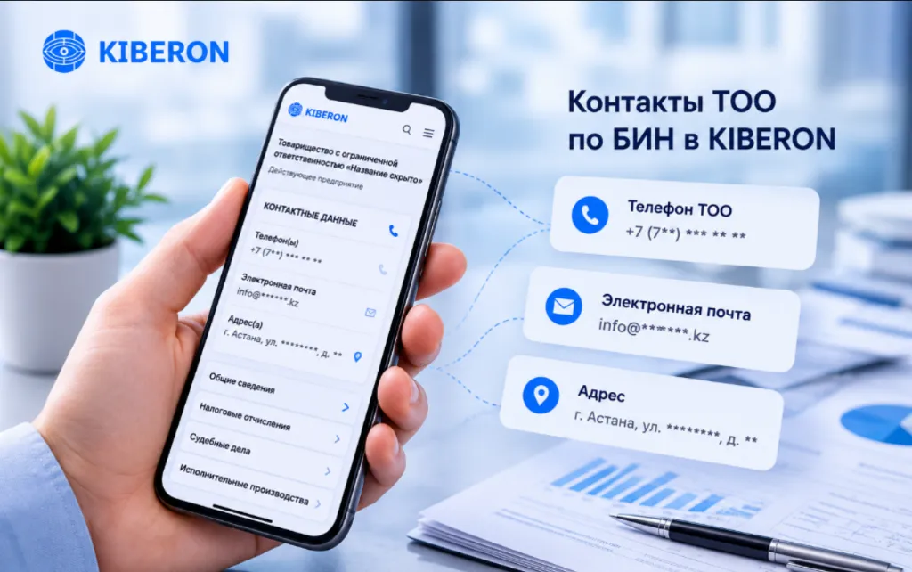 Контакты ТОО по БИН в Казахстане — поиск телефона и e-mail в KIBERON