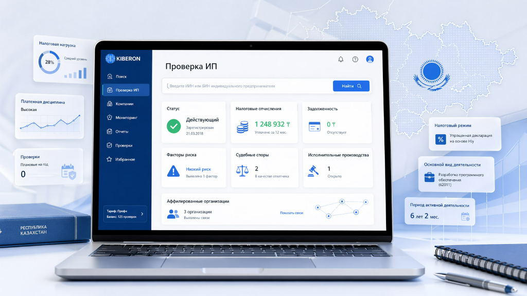 Проверка ИП по ИИН в Kiberon — статус, налоги, задолженность